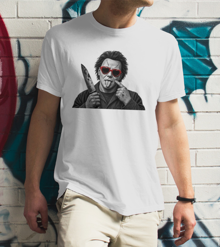 Michael Myers Heart Sunglasses Knife Halloween T-Shirt