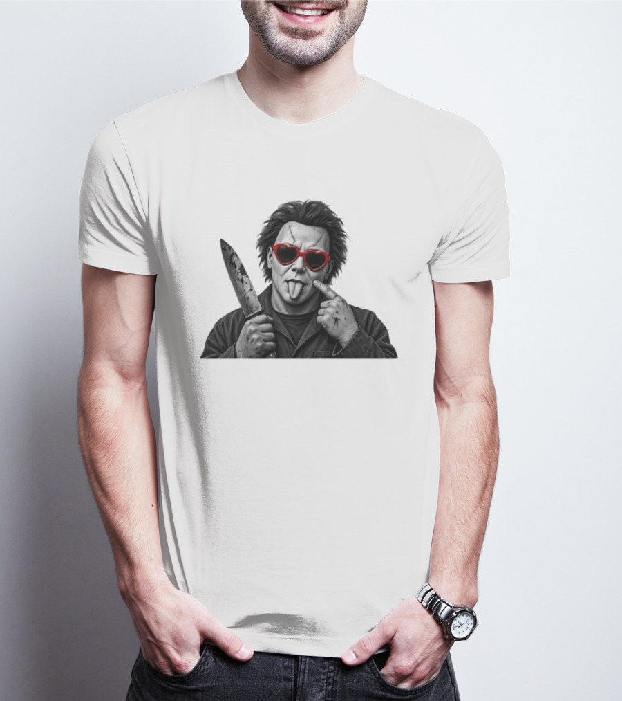 Michael Myers Heart Sunglasses Knife Halloween T-Shirt