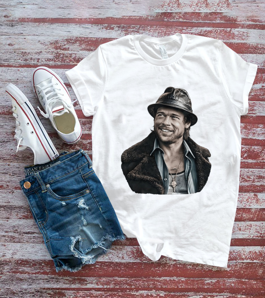 Brad Pitt Leather Jacket And Hat Style Killing Them Softly Jackie Cogan T-Shirt
