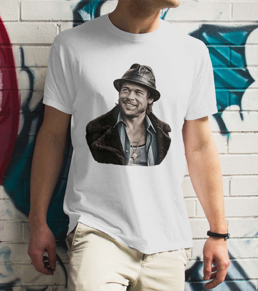 Brad Pitt Leather Jacket And Hat Style Killing Them Softly Jackie Cogan T-Shirt