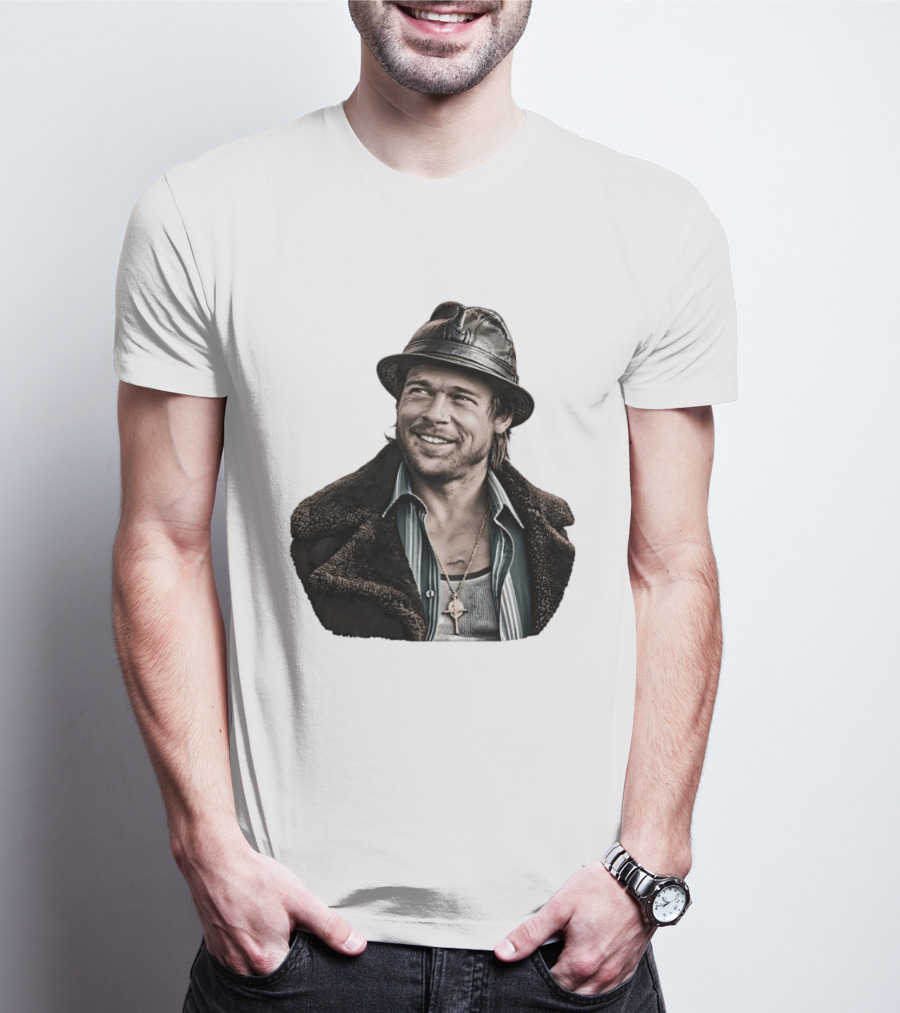 Brad Pitt Leather Jacket And Hat Style Killing Them Softly Jackie Cogan T-Shirt
