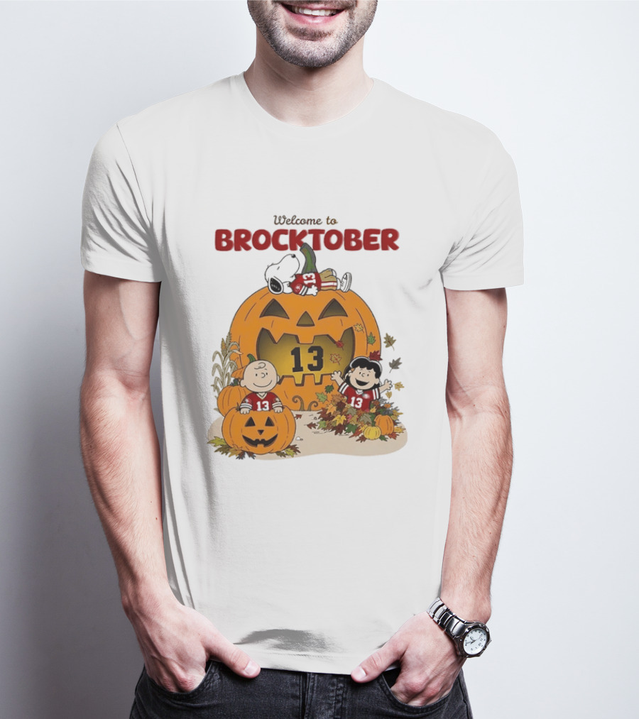Brock Purdy San Francisco 49ers Welcome To Brocktober Peanuts Halloween Pumpkin Snoopy Charlie Brown T-Shirt