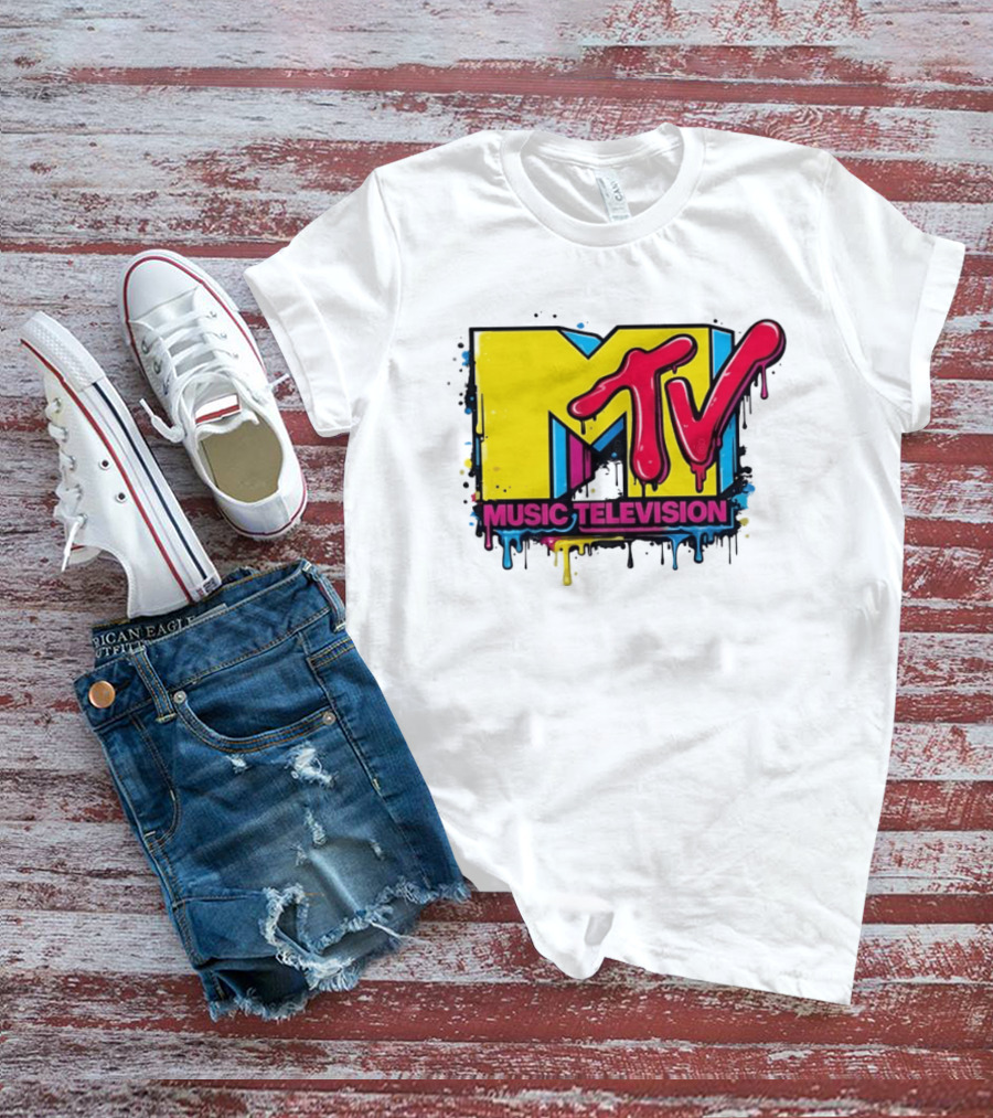 MTV Music Television 90s Nostalgia Bold Neon Drip T-Shirt