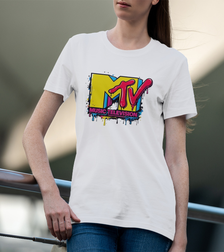MTV Music Television 90s Nostalgia Bold Neon Drip T-Shirt