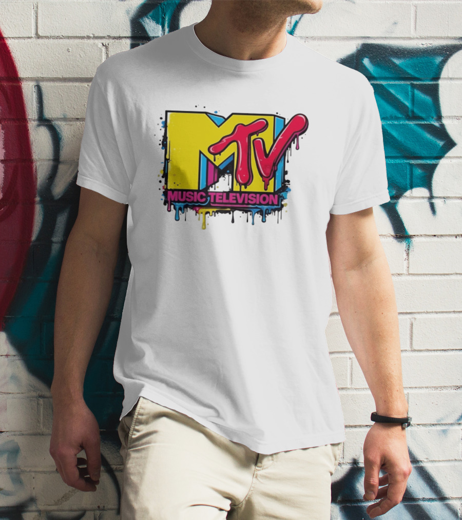 MTV Music Television 90s Nostalgia Bold Neon Drip T-Shirt