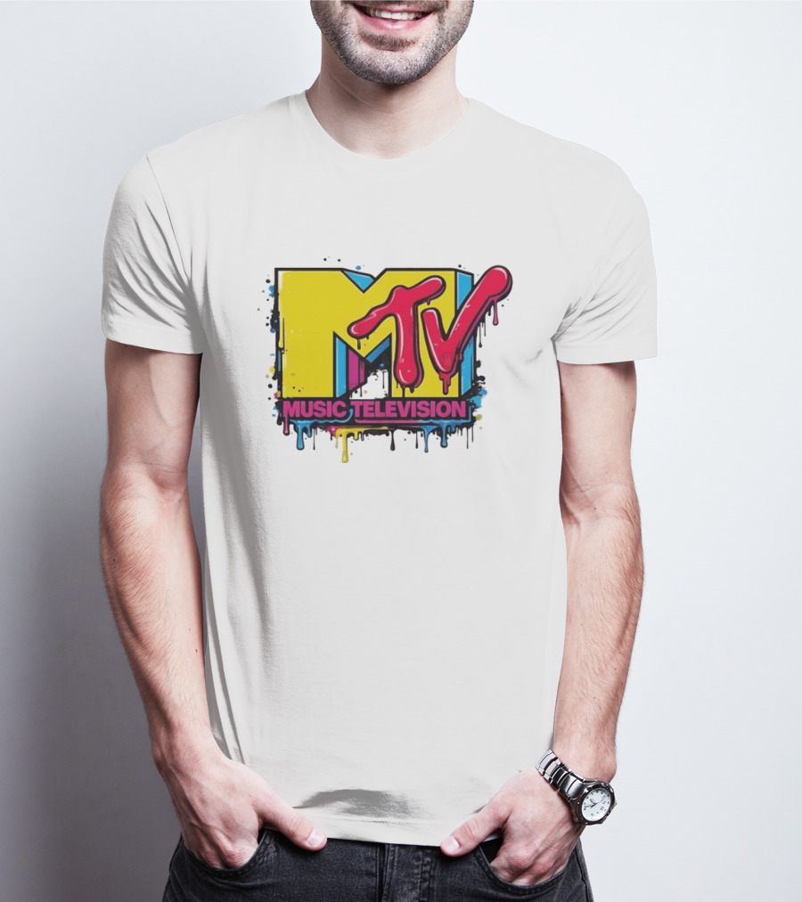 MTV Music Television 90s Nostalgia Bold Neon Drip T-Shirt