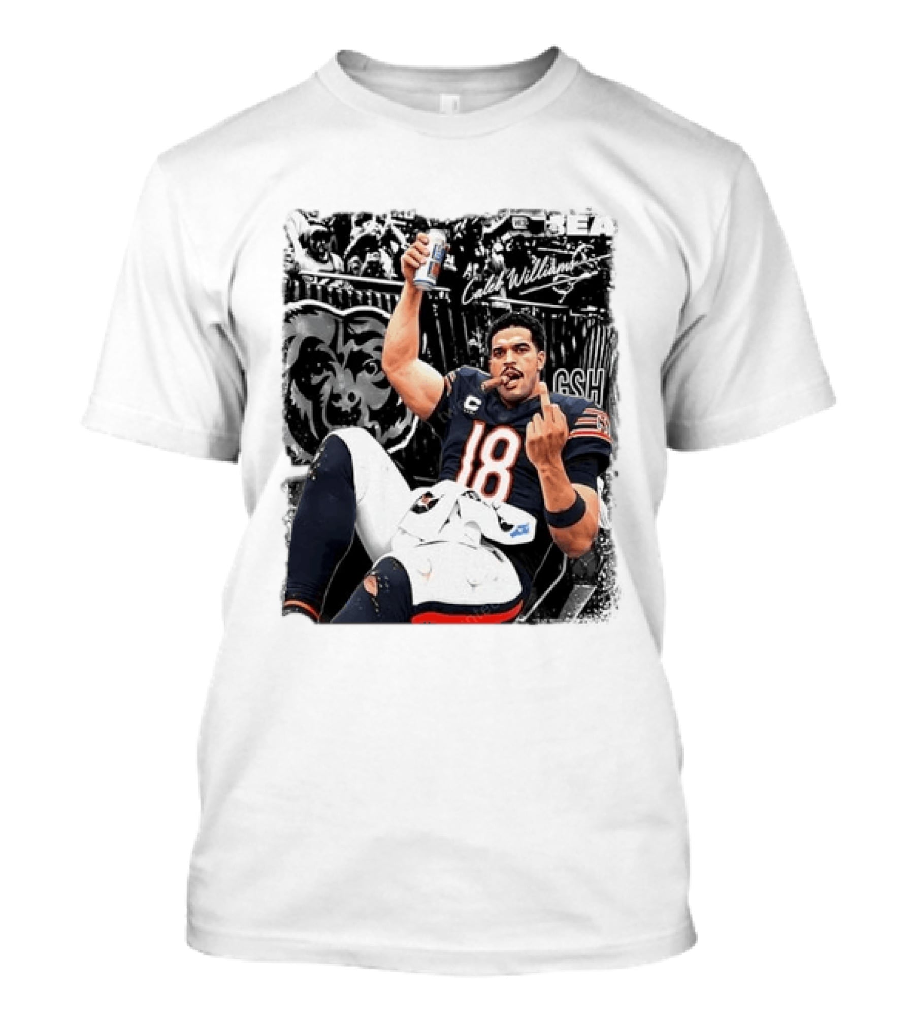 Caleb Williams Chicago Bears Drinking Beer And Smoking Cigar Iconic Gesture T-Shirt