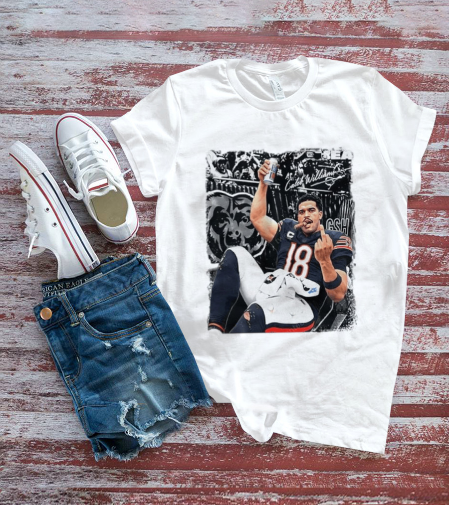 Caleb Williams Chicago Bears Drinking Beer And Smoking Cigar Iconic Gesture T-Shirt