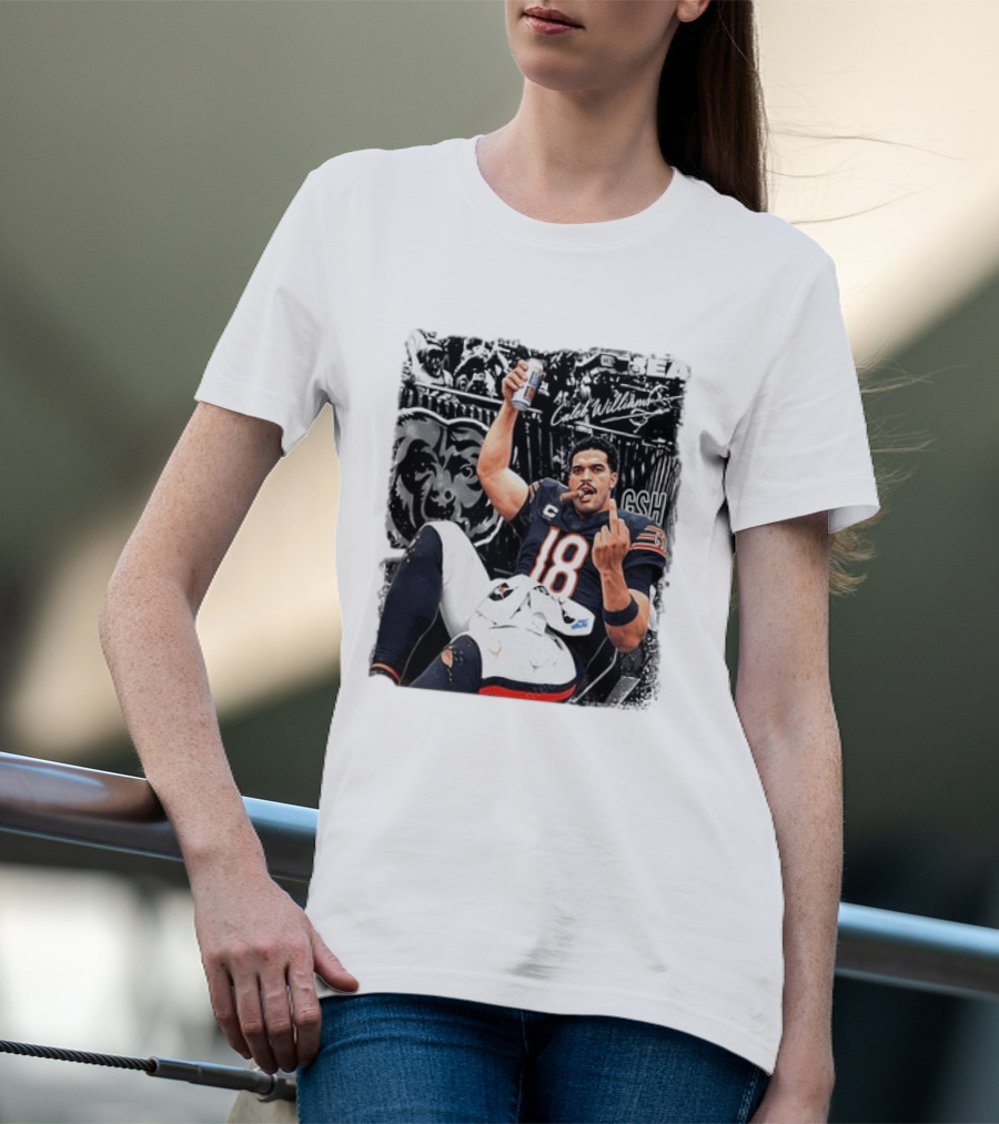 Caleb Williams Chicago Bears Drinking Beer And Smoking Cigar Iconic Gesture T-Shirt