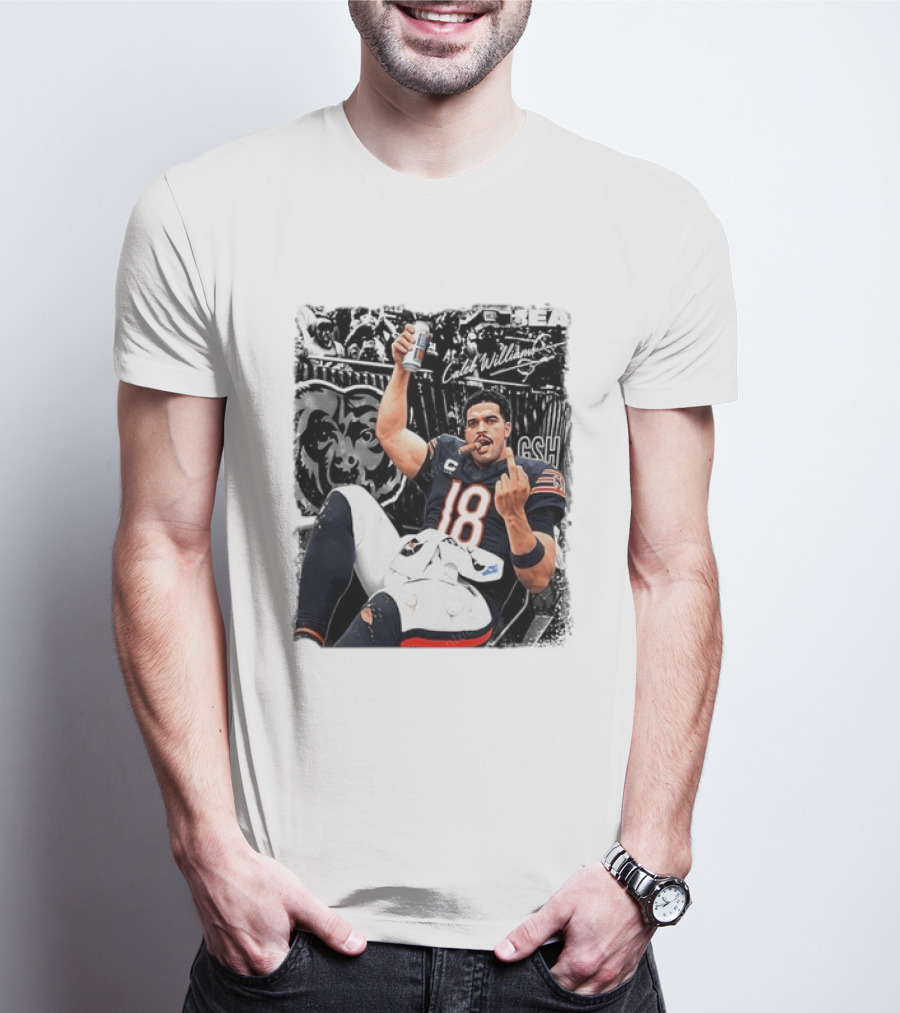 Caleb Williams Chicago Bears Drinking Beer And Smoking Cigar Iconic Gesture T-Shirt