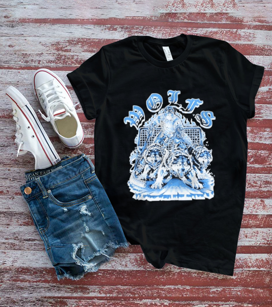Motifs Wolf Hockey Skeleton Goalie With Three Wolves T-Shirt