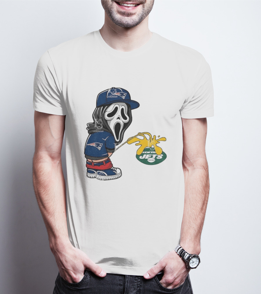 New England Patriots Ghostface Urinating On New York Jets T-Shirt