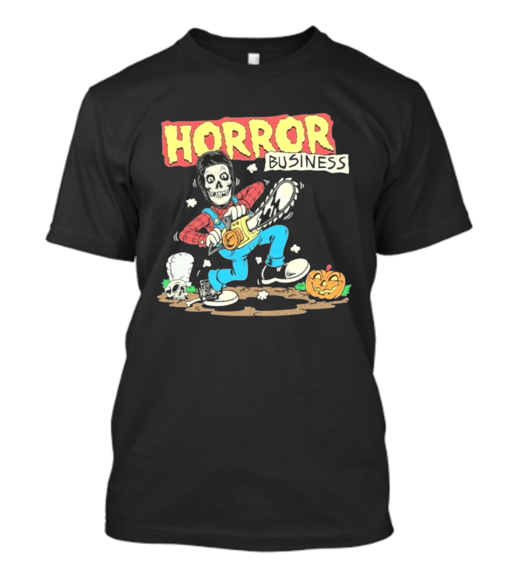 Misfits Horror Business Skeleton With Chainsaw And Pumpkin T-Shirt