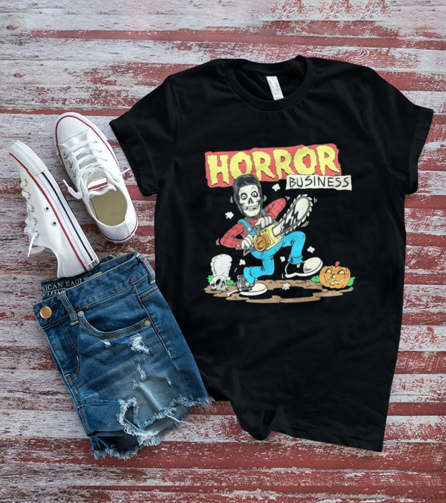 Misfits Horror Business Skeleton With Chainsaw And Pumpkin T-Shirt