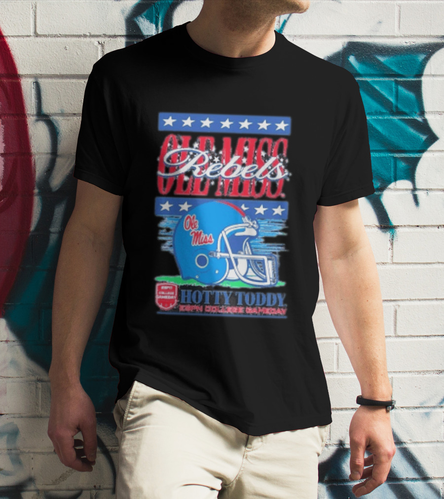 Ole Miss Rebels Hotty Toddy ESPN College Gameday Football Helmet Stars T-Shirt