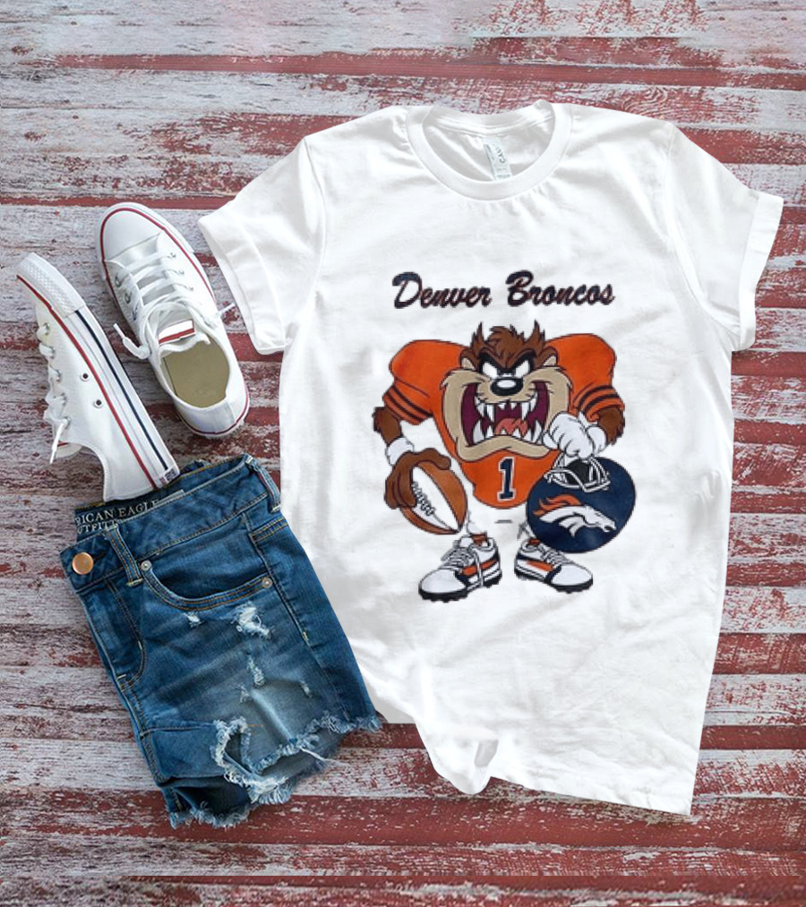 Denver Broncos Taz Looney Tunes Football Number 1 T-Shirt