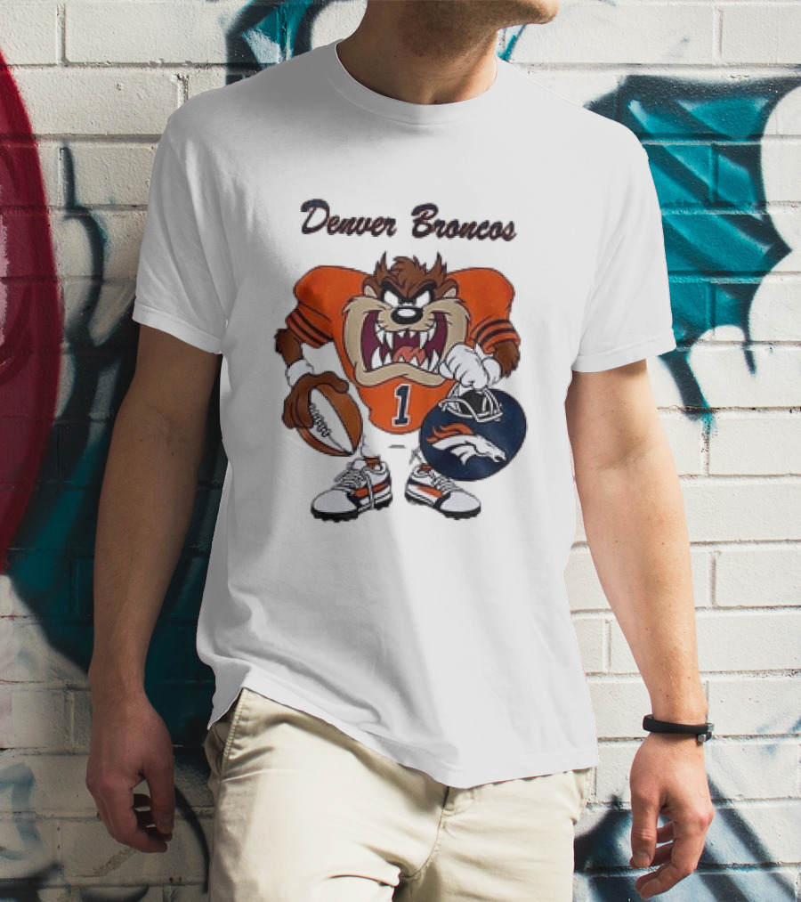 Denver Broncos Taz Looney Tunes Football Number 1 T-Shirt
