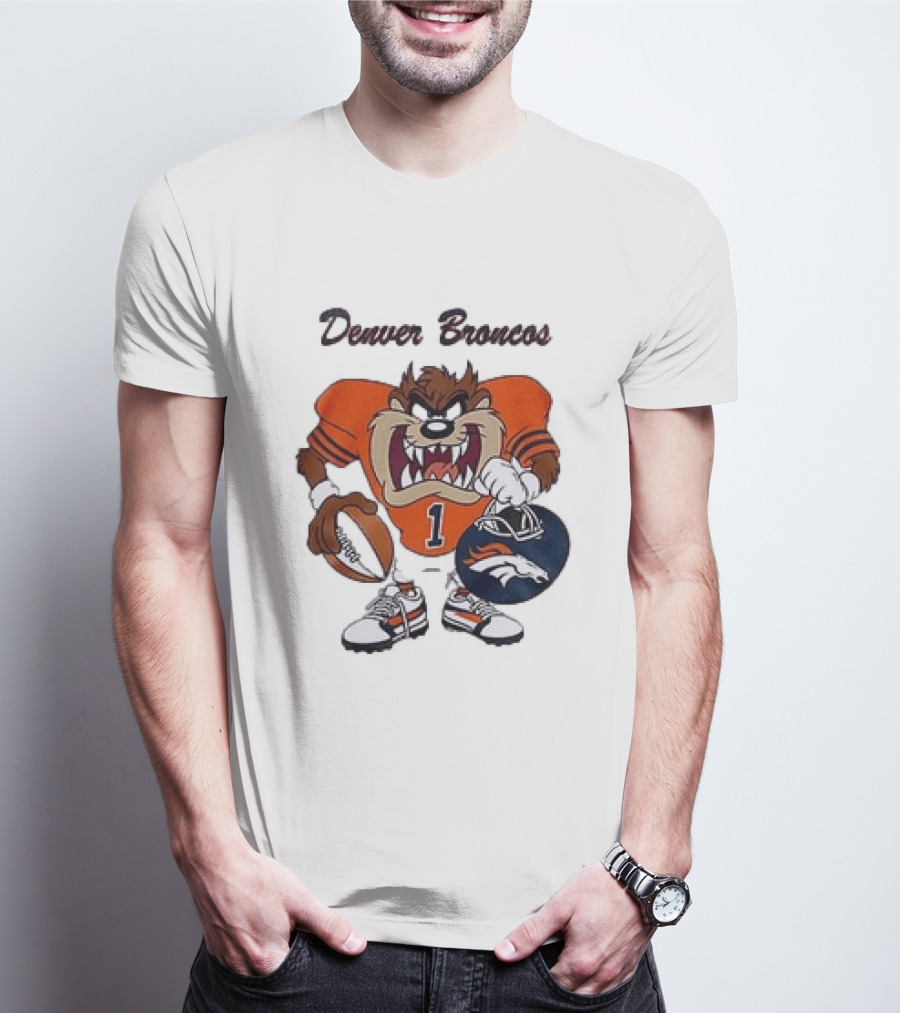 Denver Broncos Taz Looney Tunes Football Number 1 T-Shirt