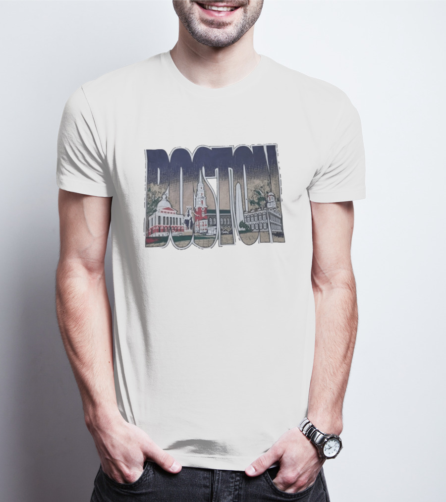 Boston City Skyline Landmark Historic Buildings Distressed T-Shirt