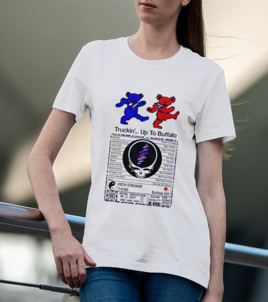 Grateful Dead Dancing Bears Truckin Up To Buffalo Nutrition Label T-Shirt
