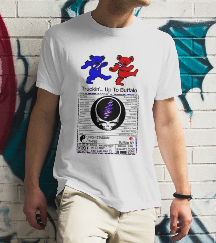 Grateful Dead Dancing Bears Truckin Up To Buffalo Nutrition Label T-Shirt