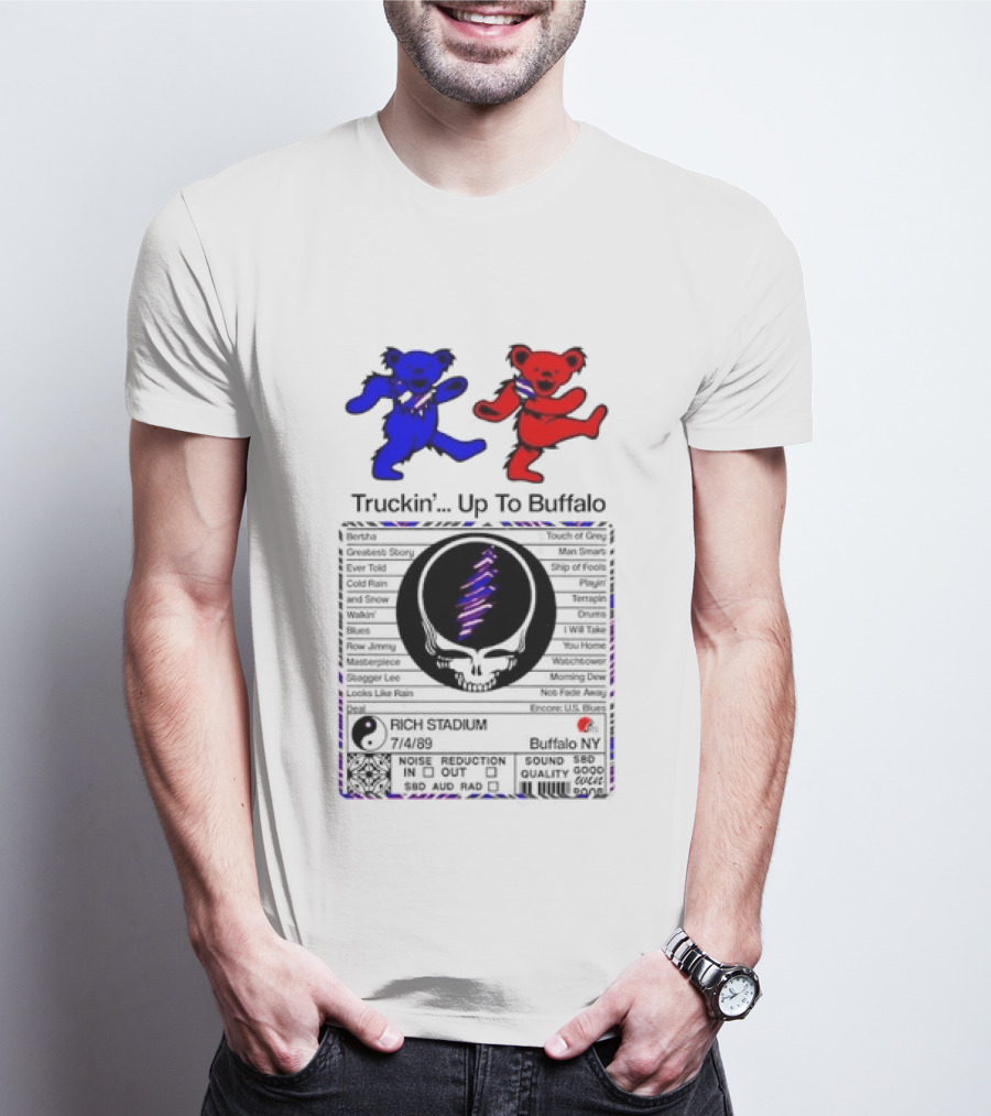 Grateful Dead Dancing Bears Truckin Up To Buffalo Nutrition Label T-Shirt