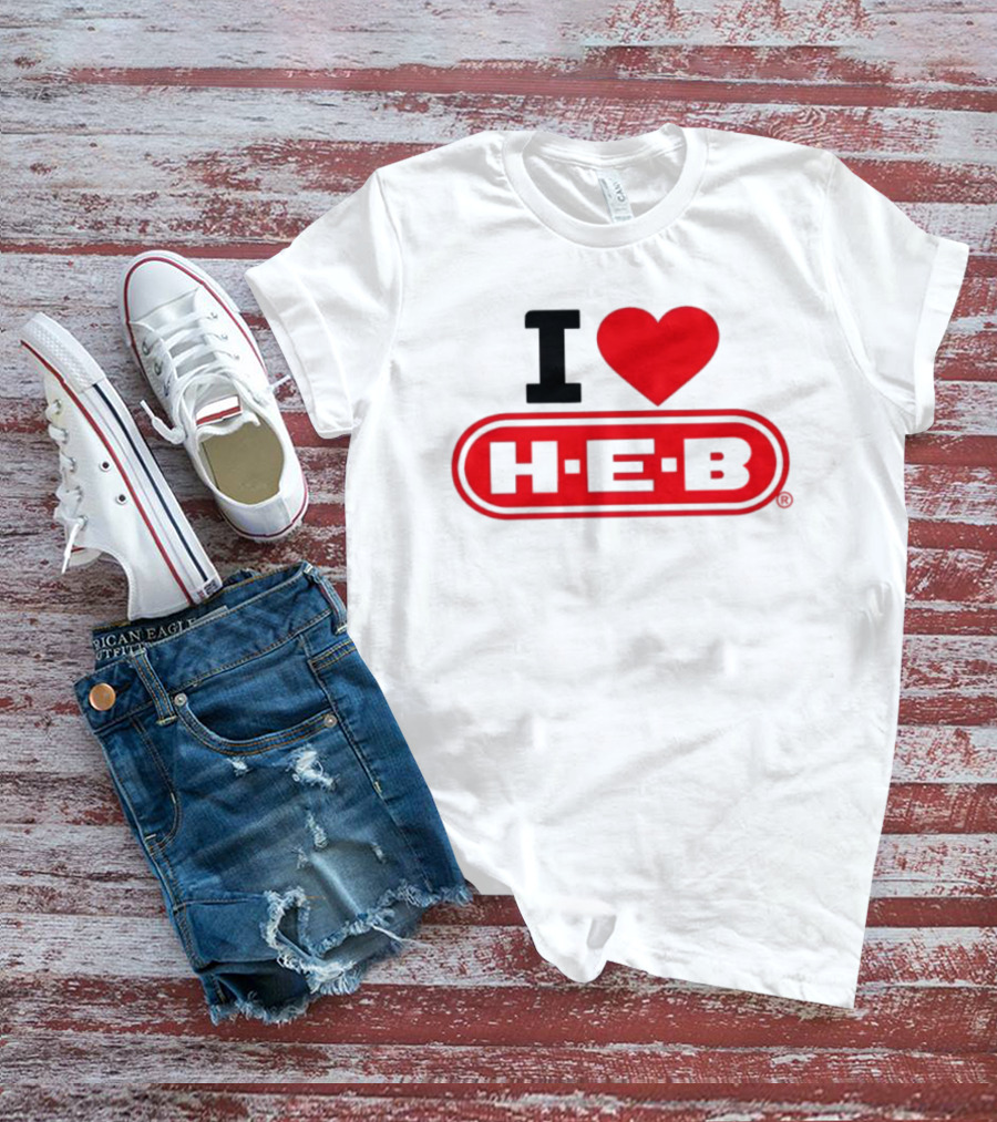 I Love H E B Texas Grocery Store Red Heart T-Shirt