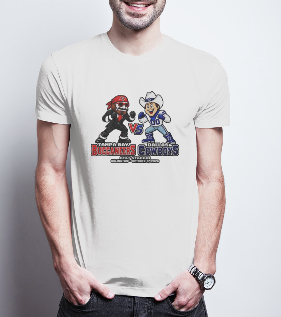 Tampa Bay Buccaneers Vs Dallas Cowboys 2026 Mascots Pixel AT&T Stadium Arlington October 8 T-Shirt