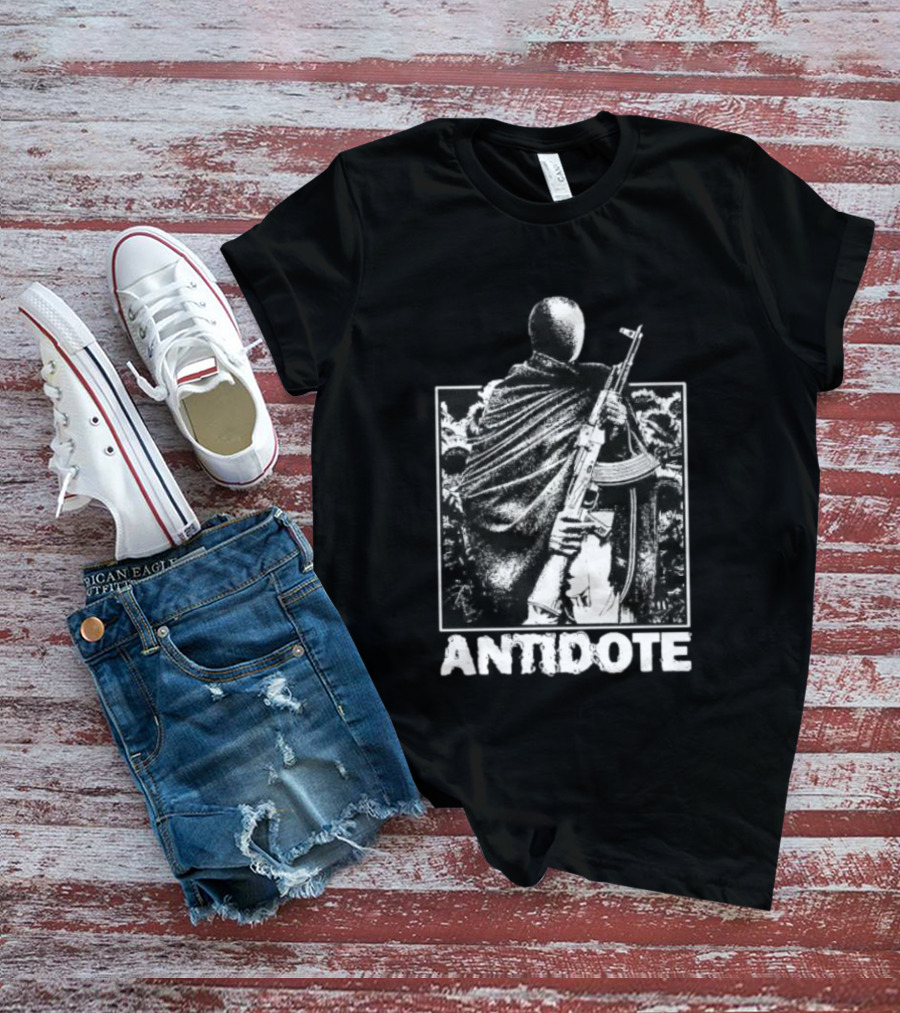 Antidote Masked Figure With Rifle Sunflower Field T-Shirt