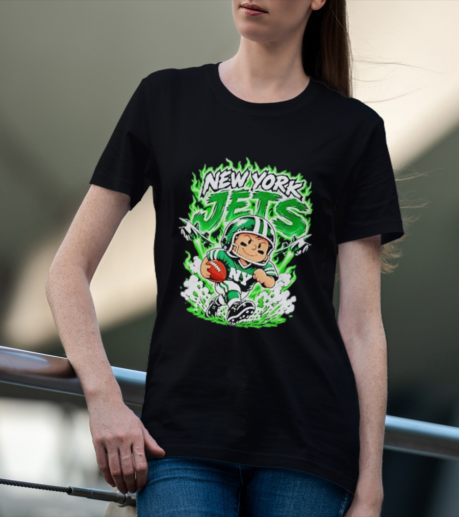 New York Jets Cartoon NY Football Player With Helmet And Ball T-Shirt