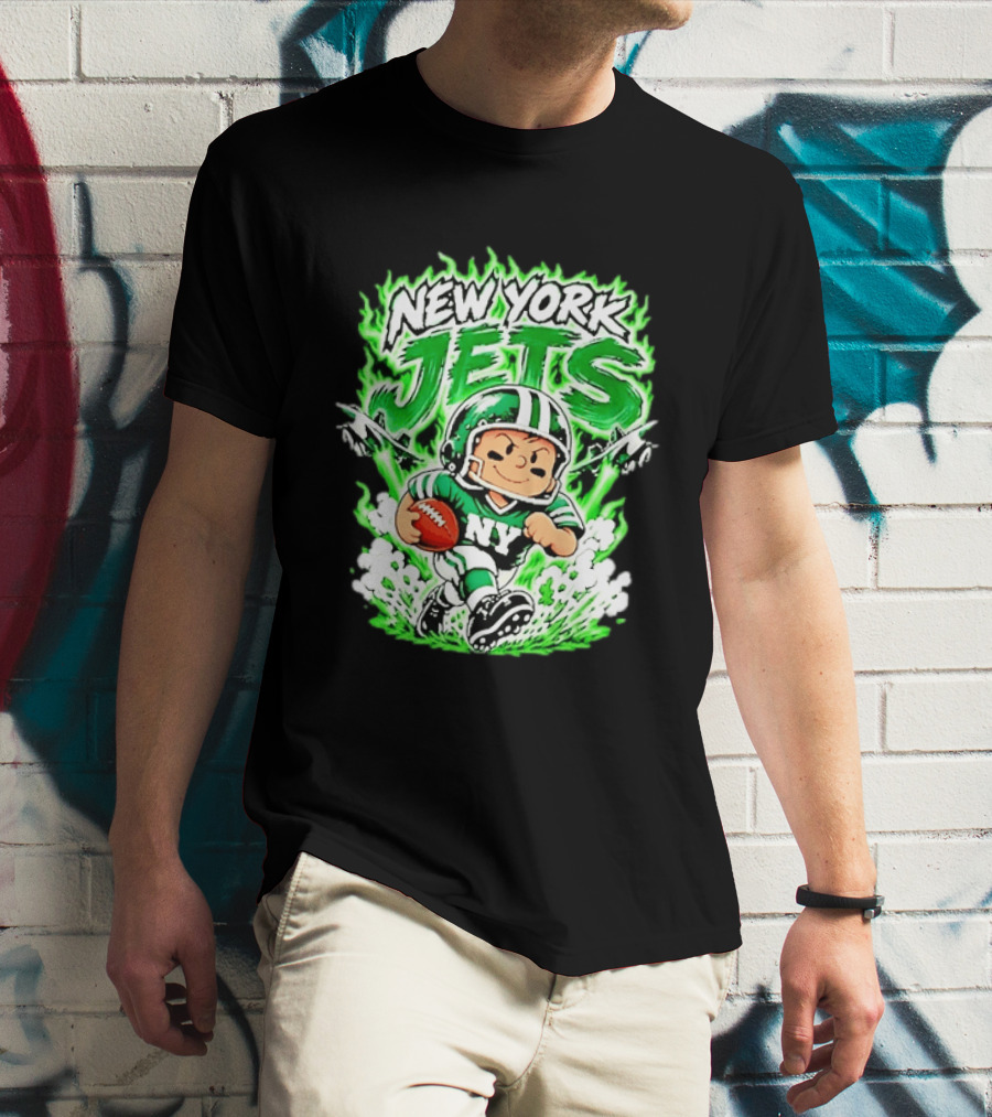 New York Jets Cartoon NY Football Player With Helmet And Ball T-Shirt