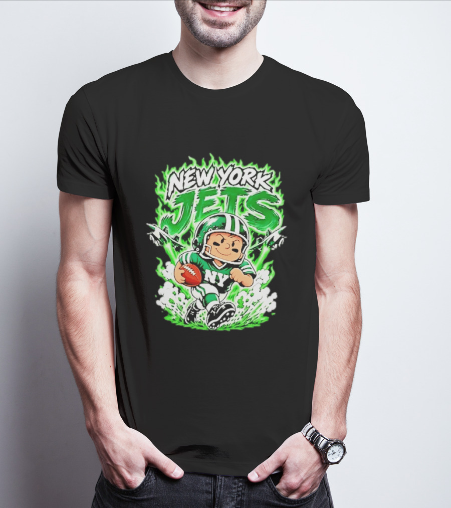 New York Jets Cartoon NY Football Player With Helmet And Ball T-Shirt