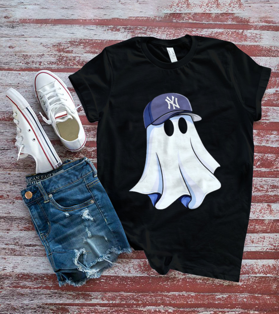 New York Yankees MLB Ghost Baseball Cap Halloween T-Shirt