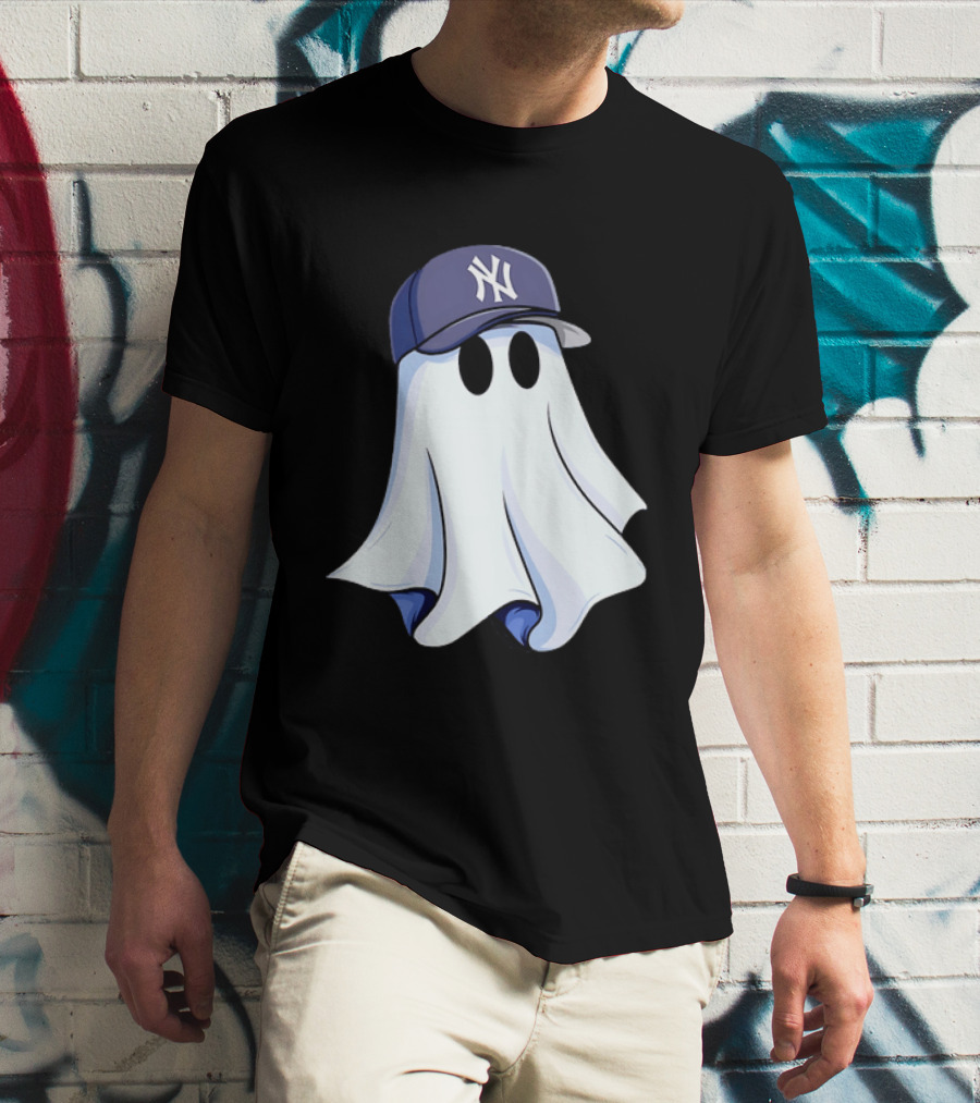 New York Yankees MLB Ghost Baseball Cap Halloween T-Shirt