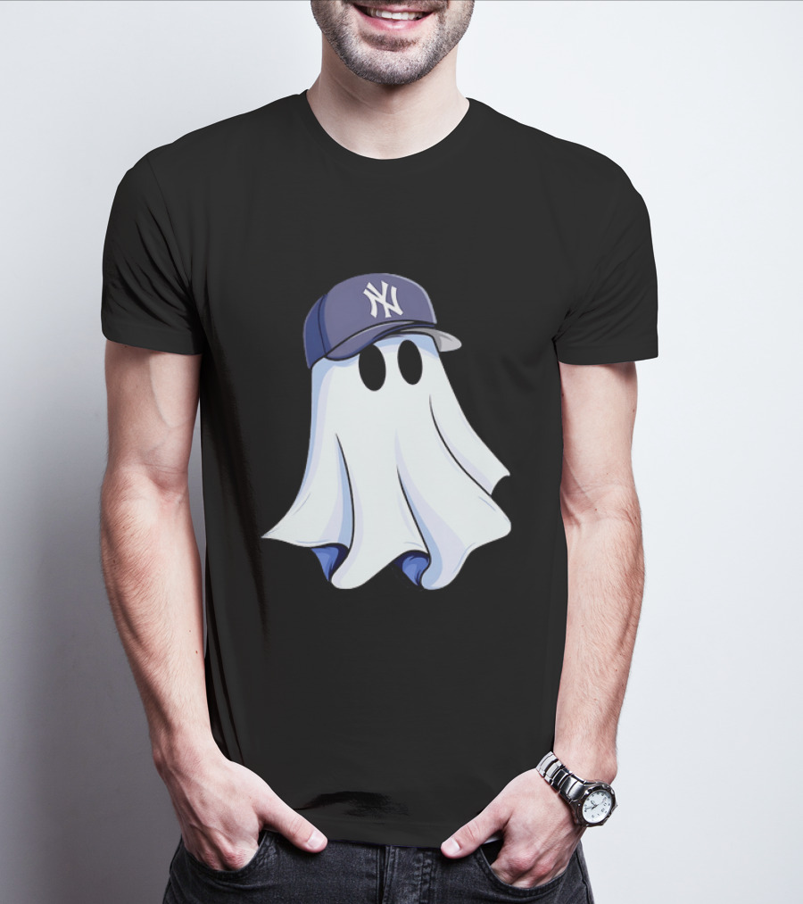 New York Yankees MLB Ghost Baseball Cap Halloween T-Shirt
