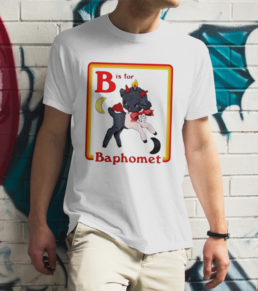 B Is For Baphomet Cartoon Baby Goat Pentacle Moon Horns Flame T-Shirt
