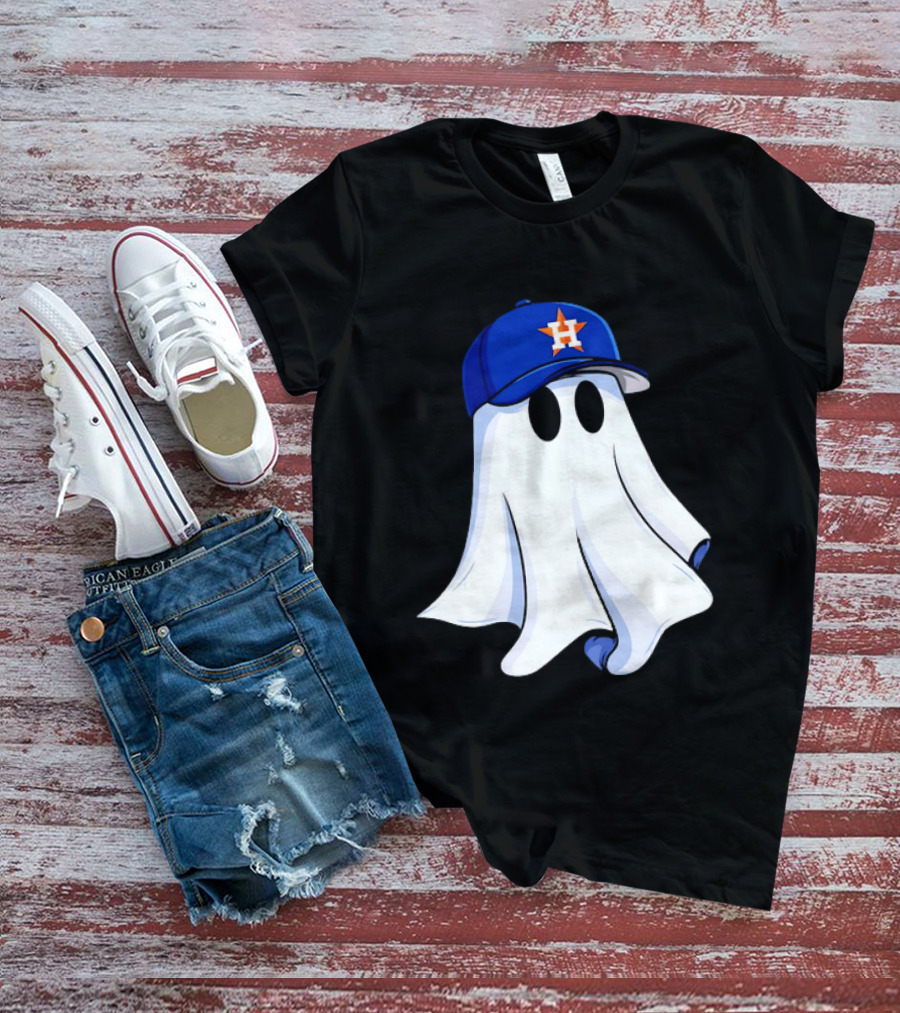 Houston Astros Halloween Ghost Wearing Baseball Cap T-Shirt