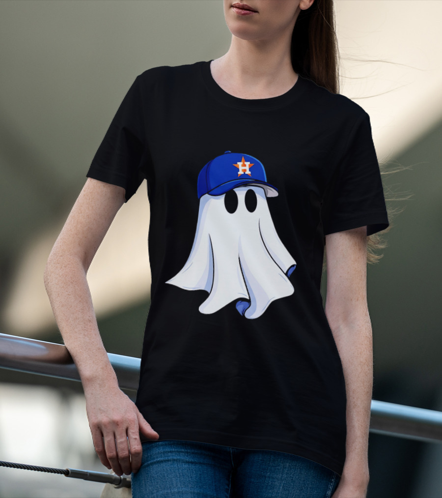 Houston Astros Halloween Ghost Wearing Baseball Cap T-Shirt