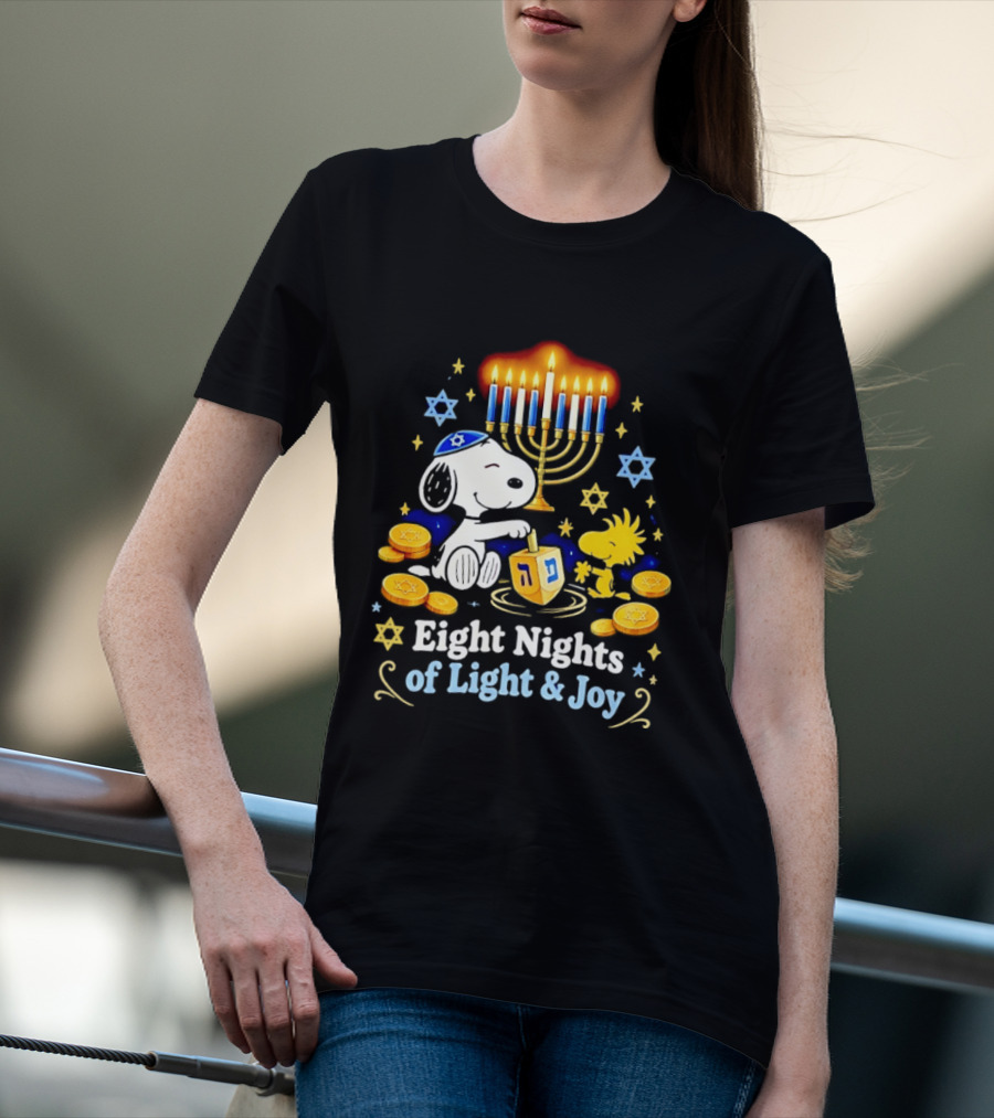 Snoopy Woodstock Hanukkah Menorah Eight Nights Of Light And Joy T-Shirt
