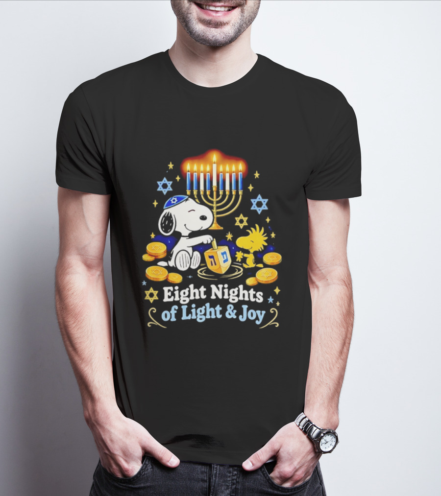 Snoopy Woodstock Hanukkah Menorah Eight Nights Of Light And Joy T-Shirt