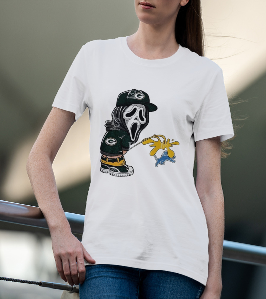 Green Bay Packers Ghostface Pissing On Detroit Lions NFL Rivalry T-Shirt
