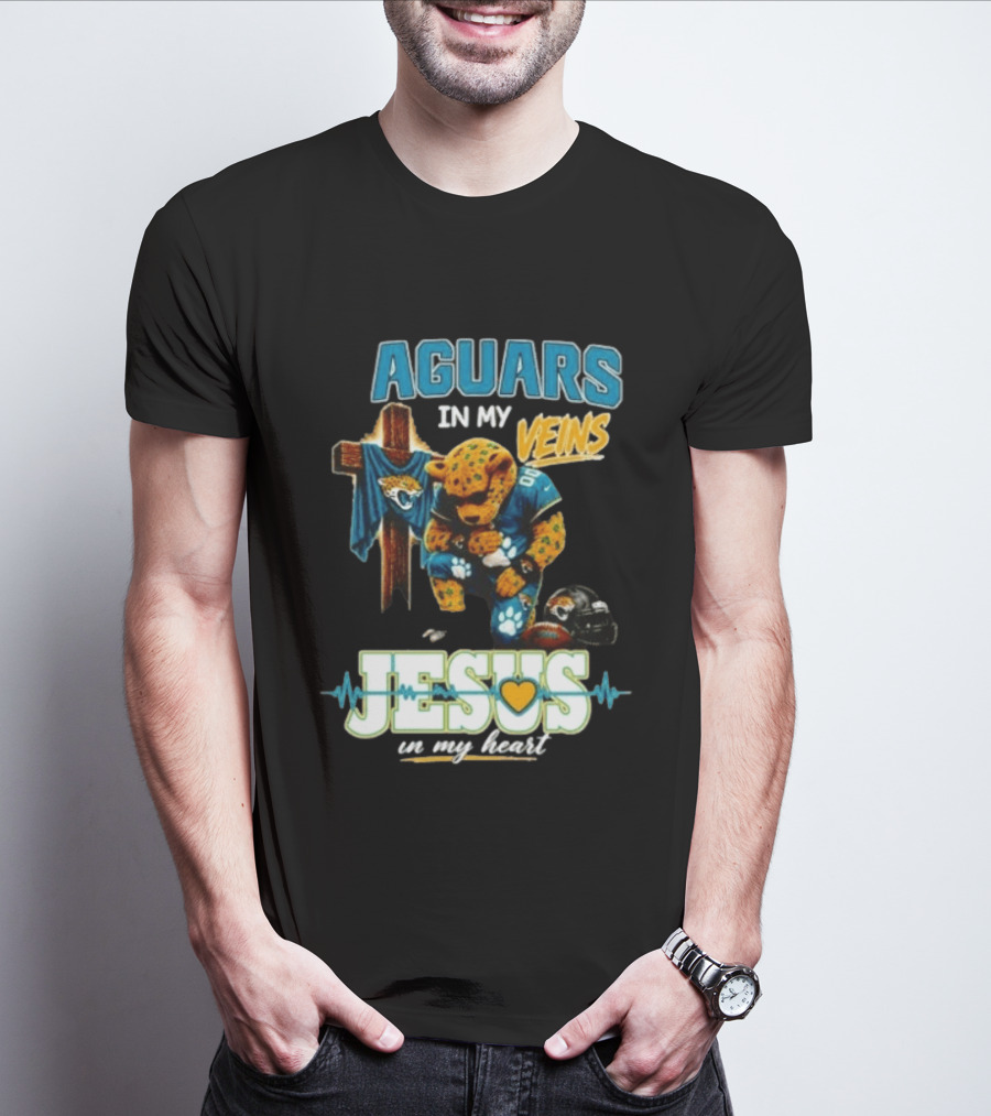 Jaguars In My Veins Jesus In My Heart Jacksonville Jaguars Football Fan Faith T-Shirt