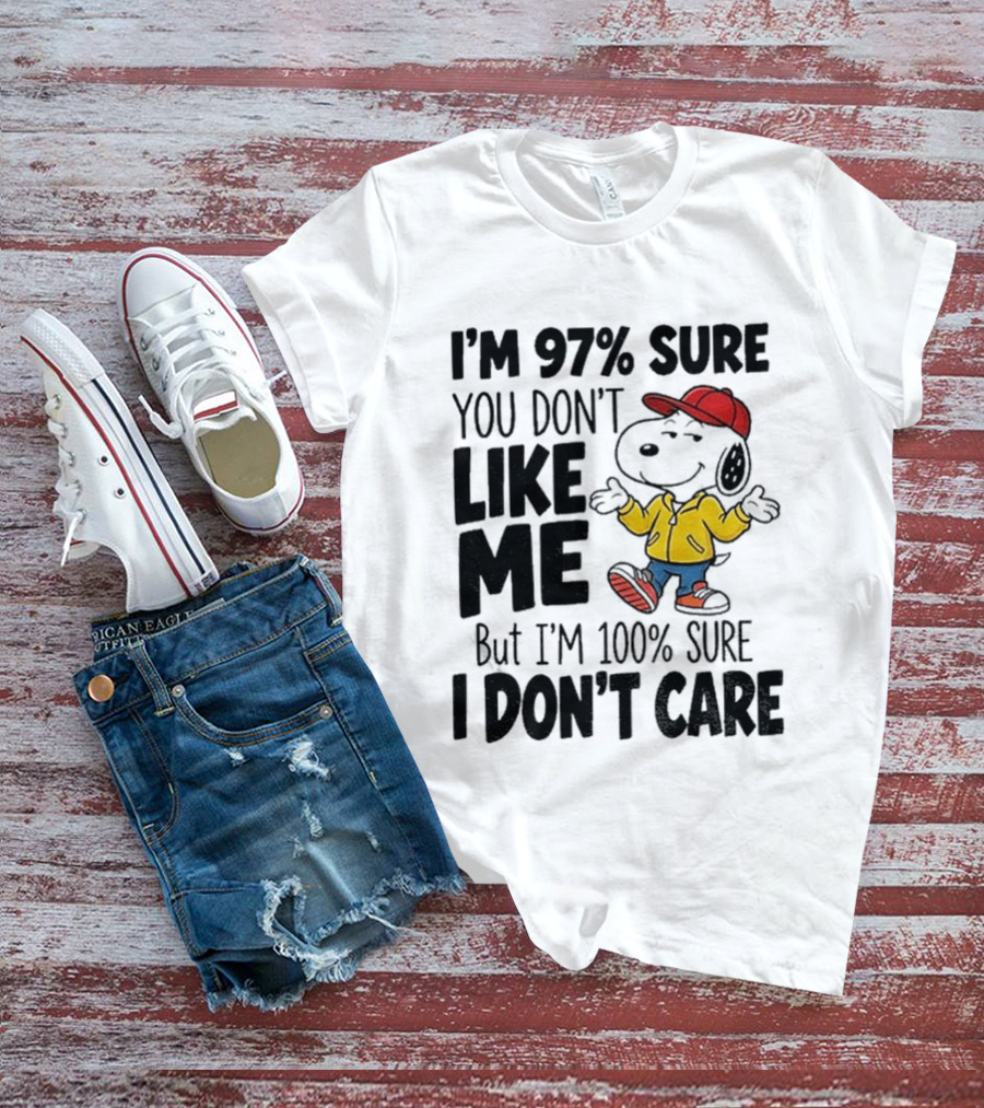 I'm 97% Sure You Don't Like Me But I'm 100% Sure I Don't Care Snoopy Red Hat Yellow Jacket T-Shirt
