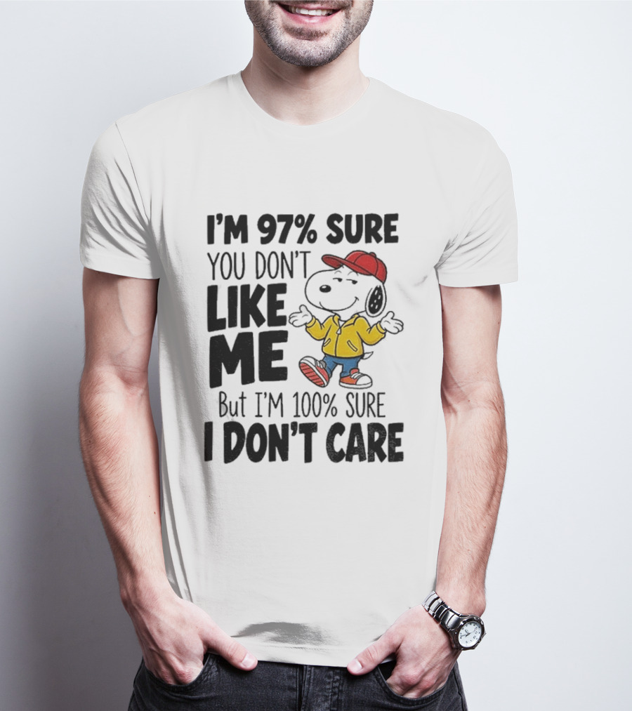 I'm 97% Sure You Don't Like Me But I'm 100% Sure I Don't Care Snoopy Red Hat Yellow Jacket T-Shirt