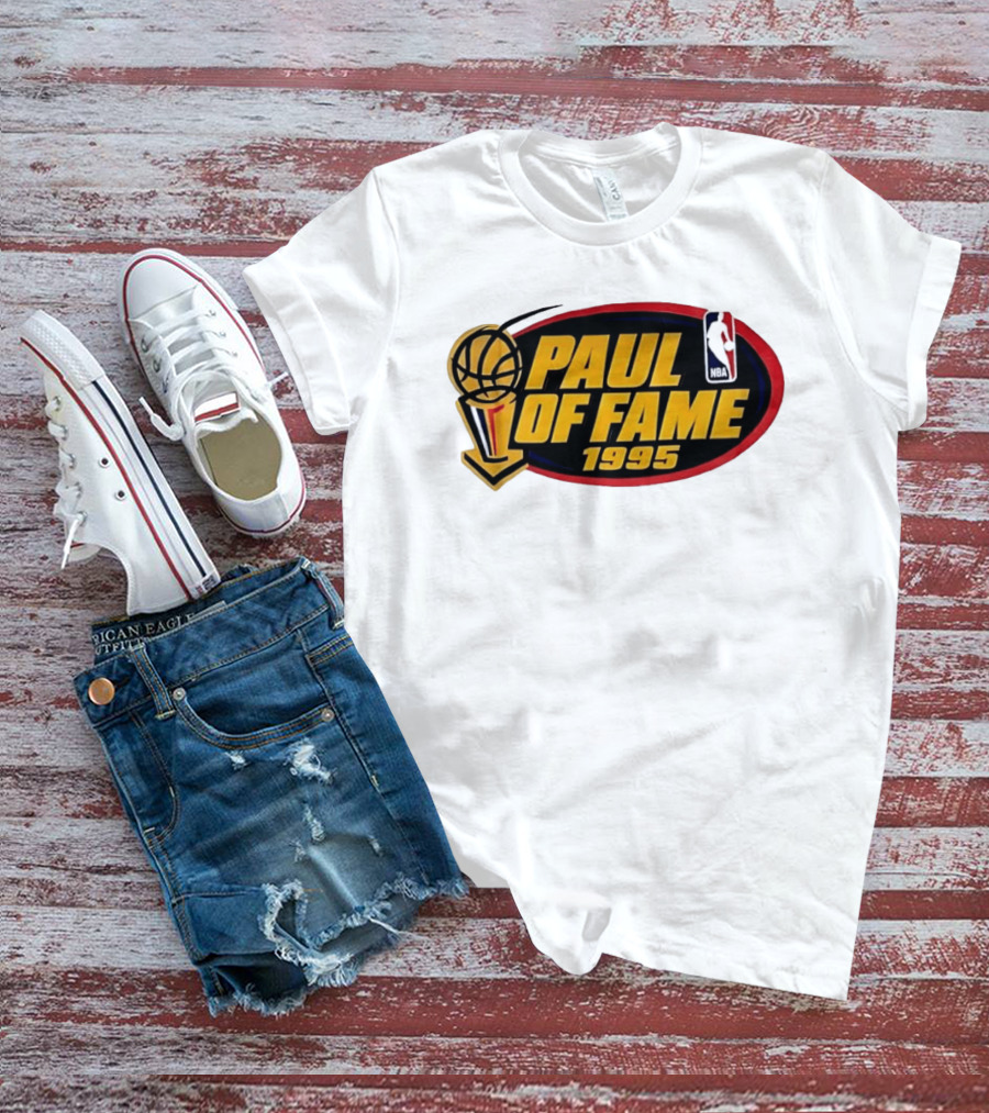 NBA Paul Of Fame 1995 Golden Basketball Trophy Red Oval Frame T-Shirt