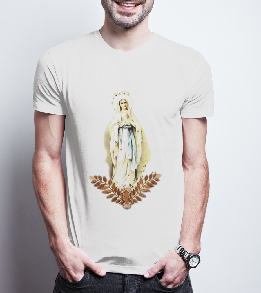 Virgin Mary Rosary Prayer Gold Leaves T-Shirt