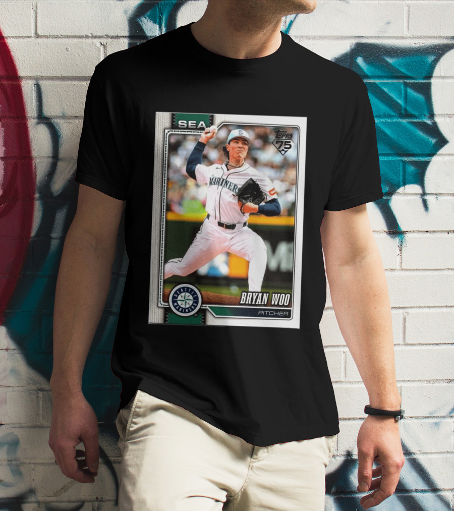 2026 Topps 75th Anniversary Seattle Mariners Bryan Woo Pitcher SEA T-Shirt