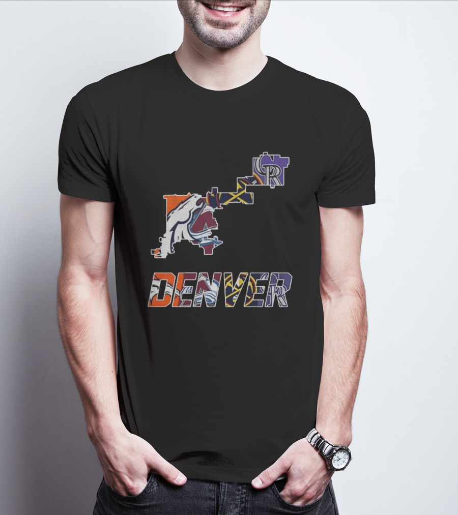 Denver Broncos Nuggets Avalanche Rockies Team Map T-Shirt
