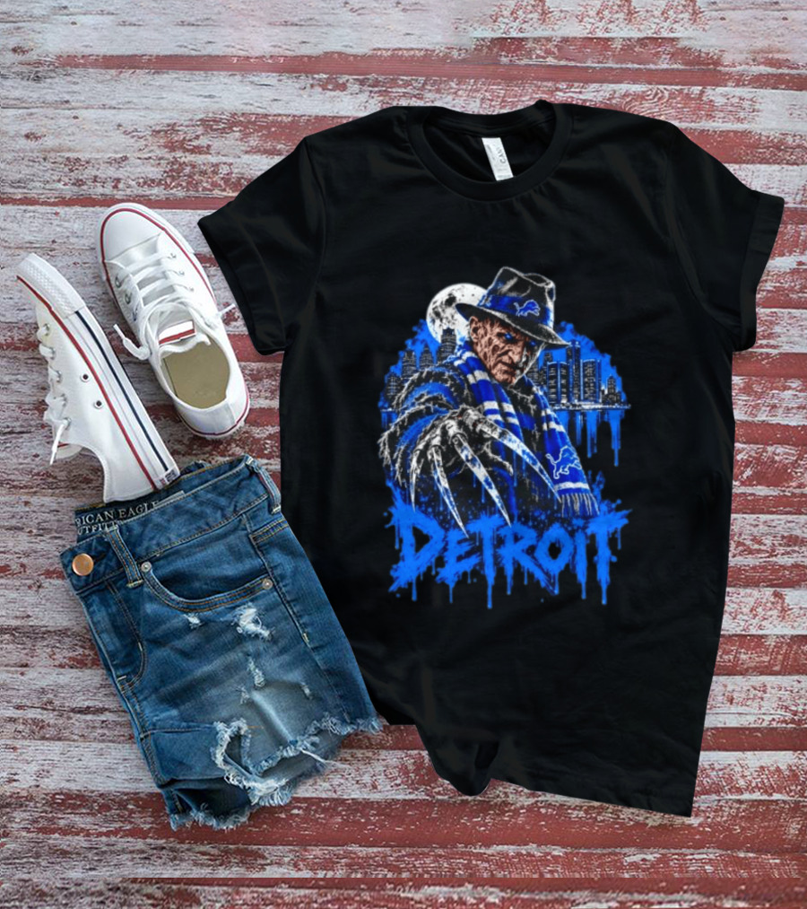 Freddy Krueger Detroit Lions Claw Moon City Skyline Halloween T-Shirt