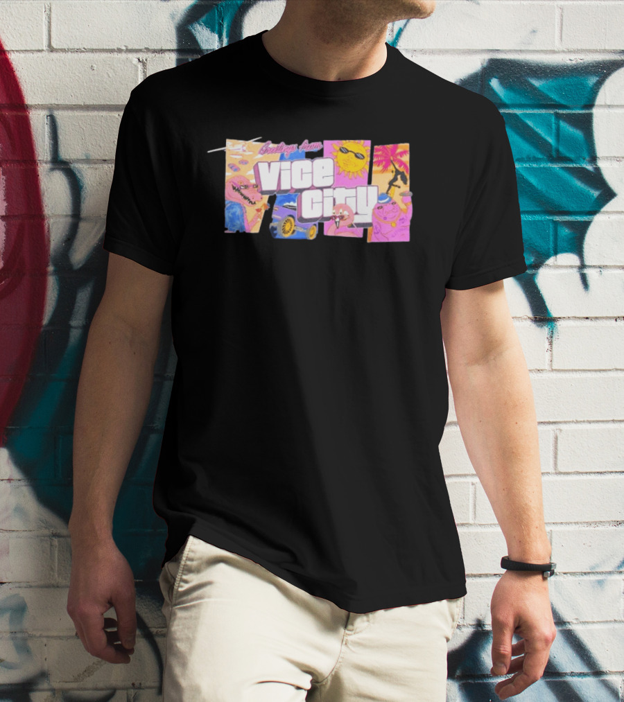 Greetings From Vice City Collage Florida Retro Fun Tropical Vibes T-Shirt
